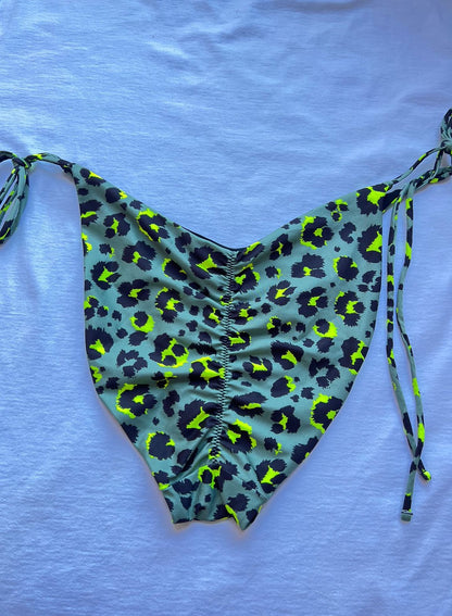 STRAPS RUCHED HIGH THONG GREEN LEPARD